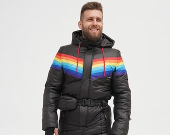 Skianzug mit Regenbogen für Männer Herren Winter Overall Skianzug für Männer Ski Geschenke für Männer Geschenk für Snowboarder