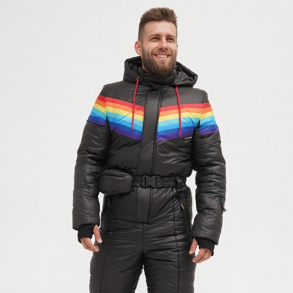 Ski jumpsuit with rainbow for men Men's winter jumpsuit  Ski suit  for men Ski gifts for men Gift for snowboarder