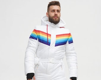 Rainbow ski suit for men Men's winter jumpsuit  Ski suit  for men Ski gifts for men Gift for snowboarder