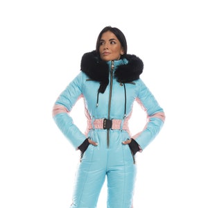  Trajes de nieve para mujer, trajes de esquí para exteriores,  traje de nieve con capucha, cuello de piel, overol de esquí, ropa de esquí,  traje de esquí, traje de esquí impermeable