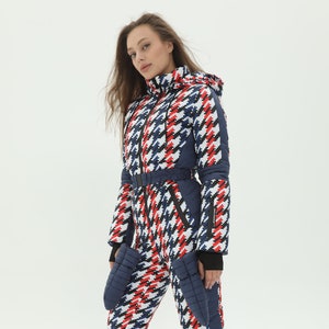 Ski jumpsuit with houndstooth print Womens snowsuit Ski suit for women Gift for snowboarder