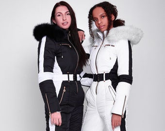 Habit de neige pour femme Combinaison de ski blanche pour femme Combinaison de ski noire Combinaison chaude pour femme Vêtements de sport d'hiver Cadeau pour une soeur skieuse