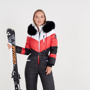 Womens snowsuit White womens ski suit Black womens ski suit  Warm jumpsuit women Winter activewear Gift for skier Sister birthday gift ideas