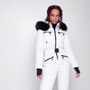 Weißer Skianzug für Frauen Schneeanzug Einteiliger Skianzug Warmer Schneeanzug