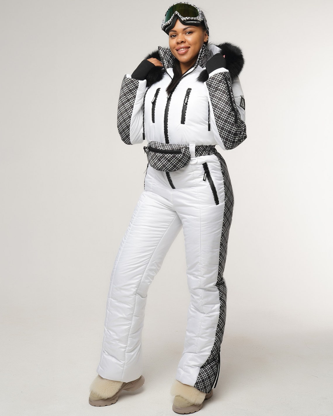 White Ski Suit With Print Womens Snowsuit Ski Jumpsuit Ski Etsy