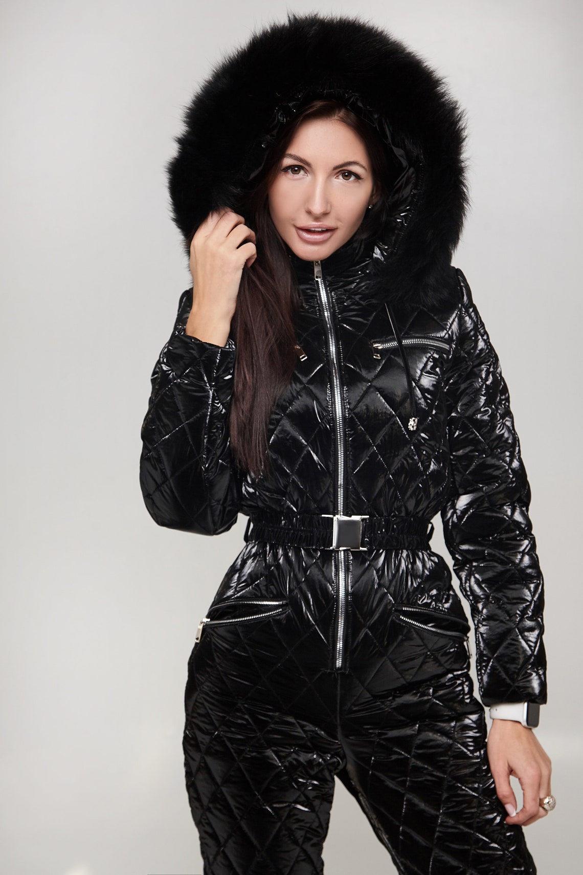 Black one piece snowsuit women Winter fashion clothing | Etsy