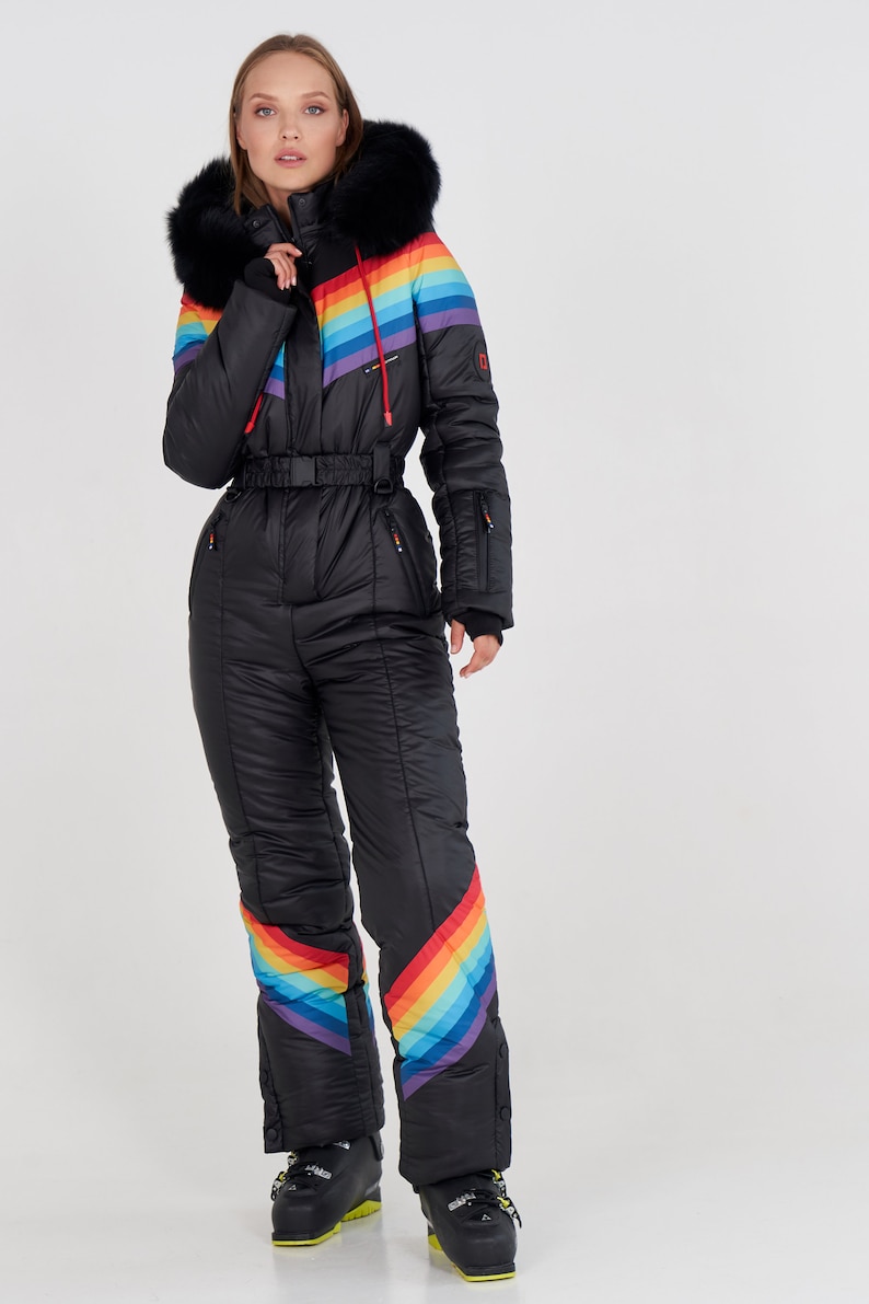 Womens Ski Suit Wiht Rainbow Black Womens Ski Suit Warm Etsy