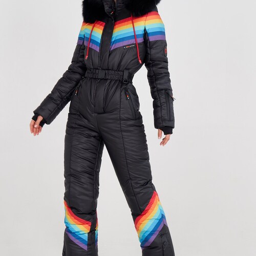 Womens Ski Suit Wiht Rainbow Black Womens Ski Suit Warm Etsy