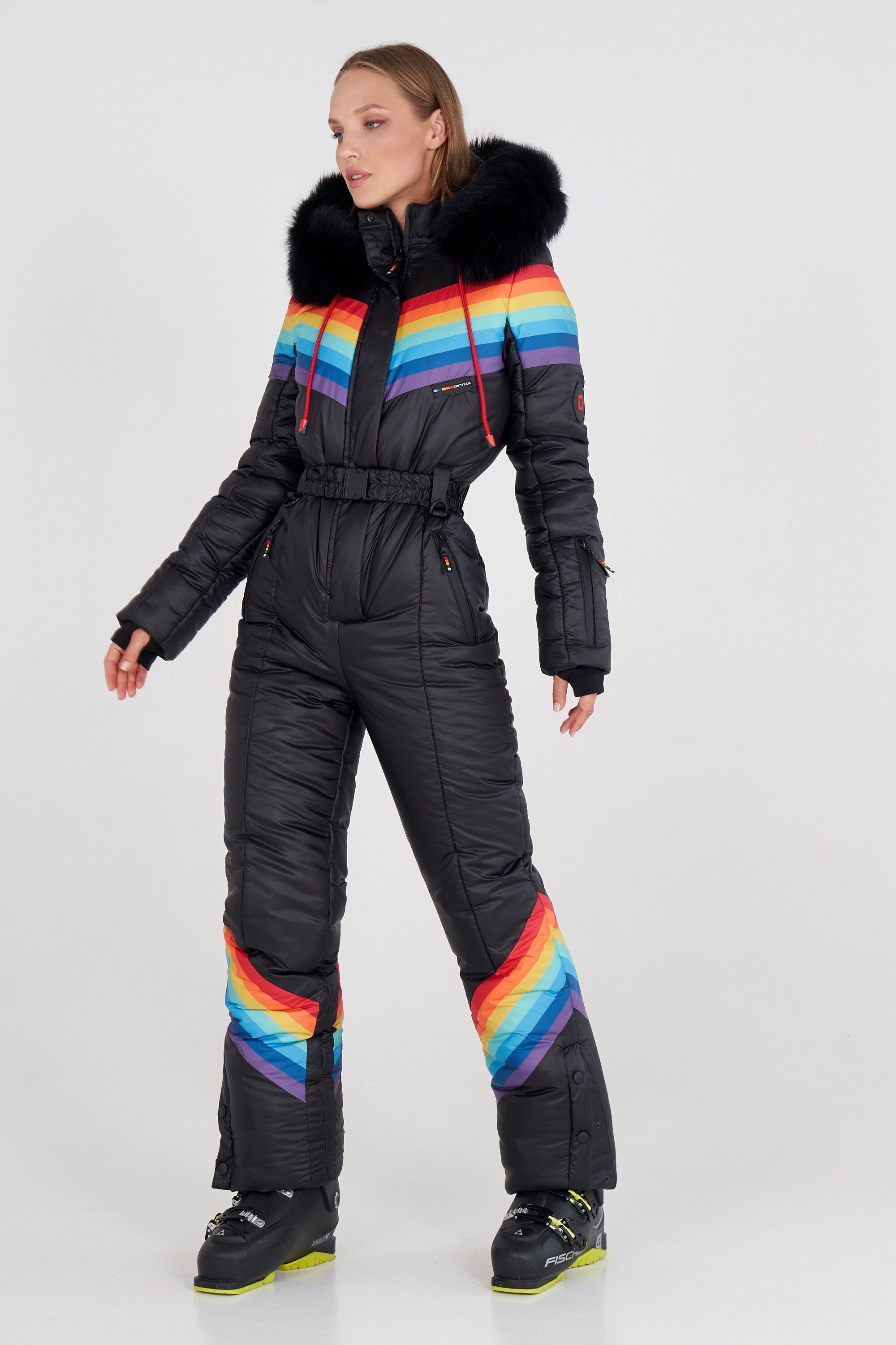Womens Ski Suit Wiht Rainbow Black Womens Ski Suit Warm Jumpsuit