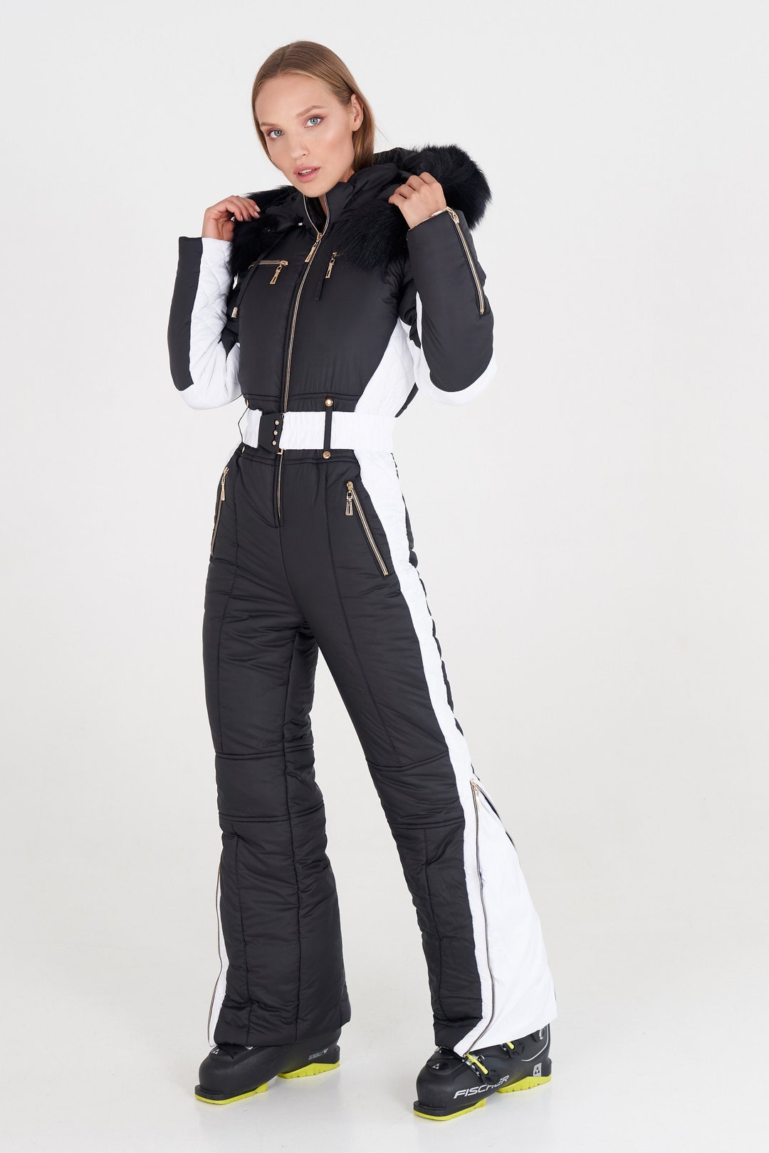 Black Ski Jumpsuit Womens Snowsuit Winter Activewear One Piece Ski Suit ...