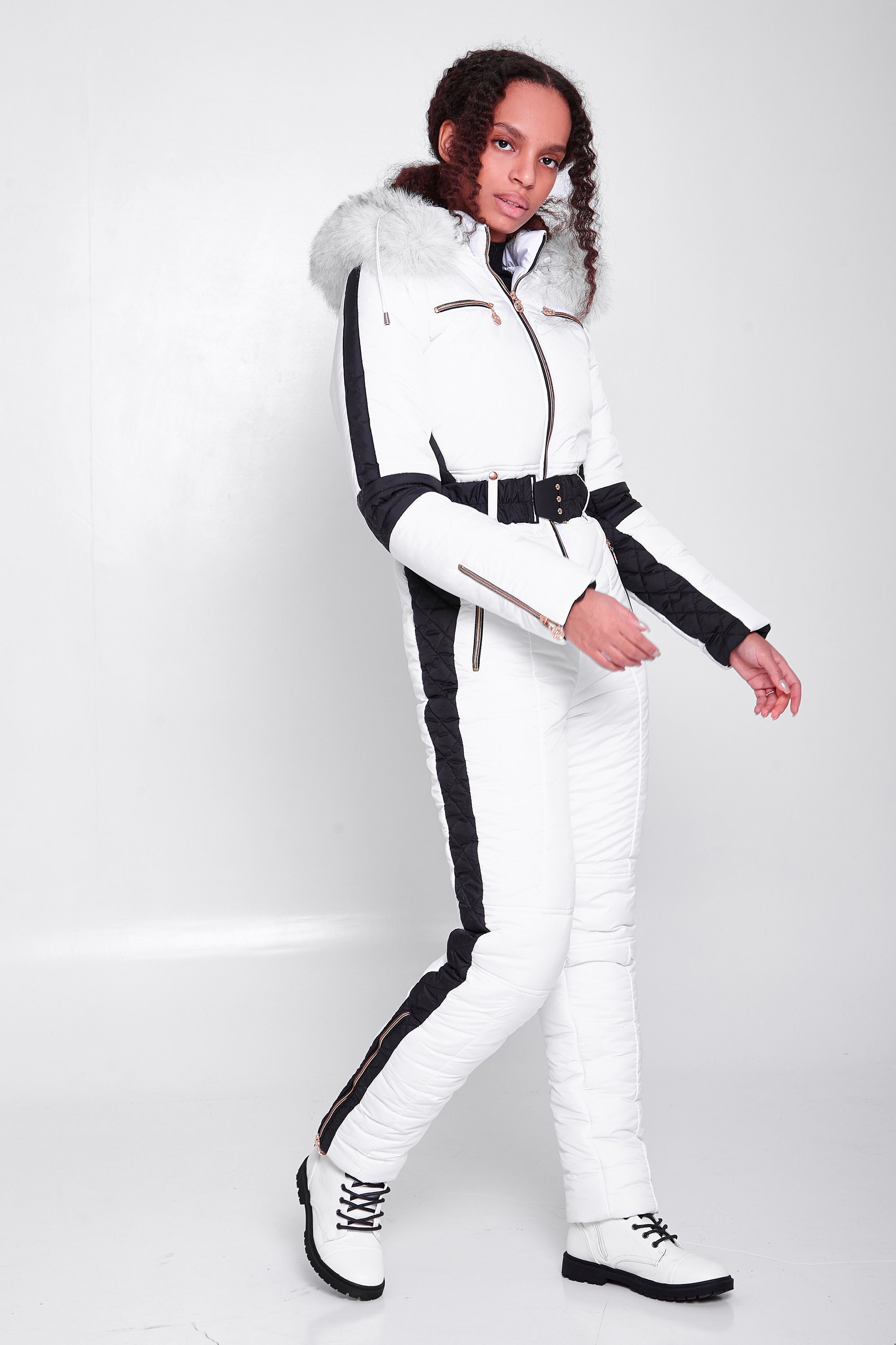 White womens ski suit Winter womens snowsuit Warm jumpsuit Etsy