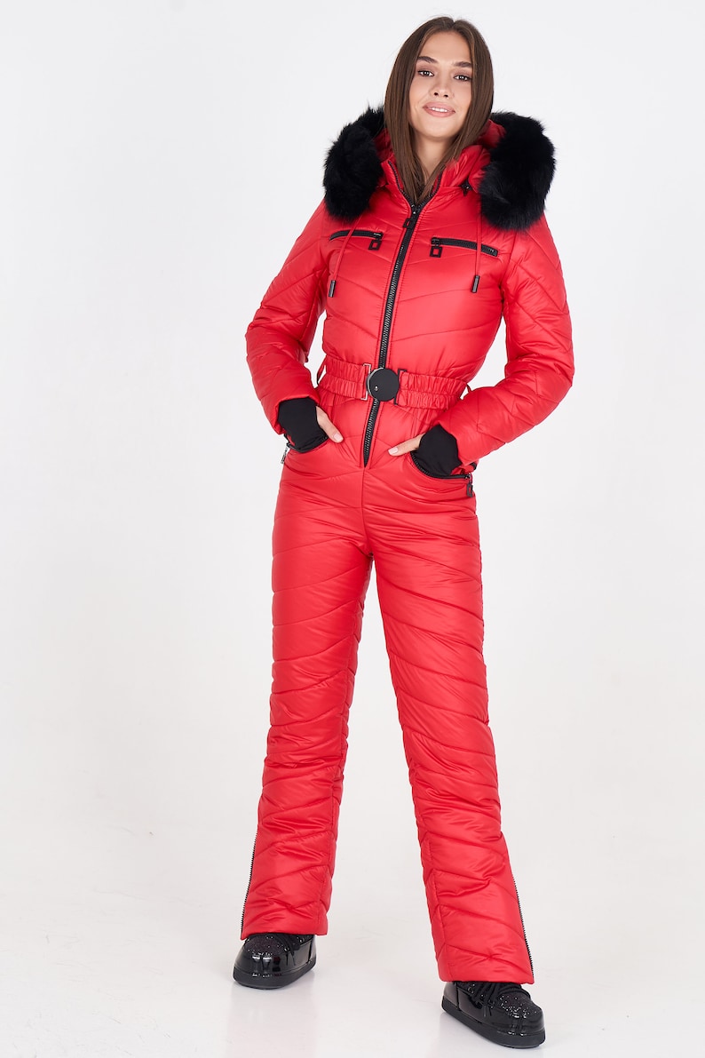 Red Ski Suit for Women Ski Jumpsuit Womens Snowsuit One Piece Etsy