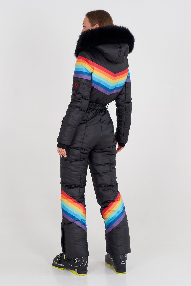 Womens Ski Suit Wiht Rainbow Black Womens Ski Suit Warm Etsy