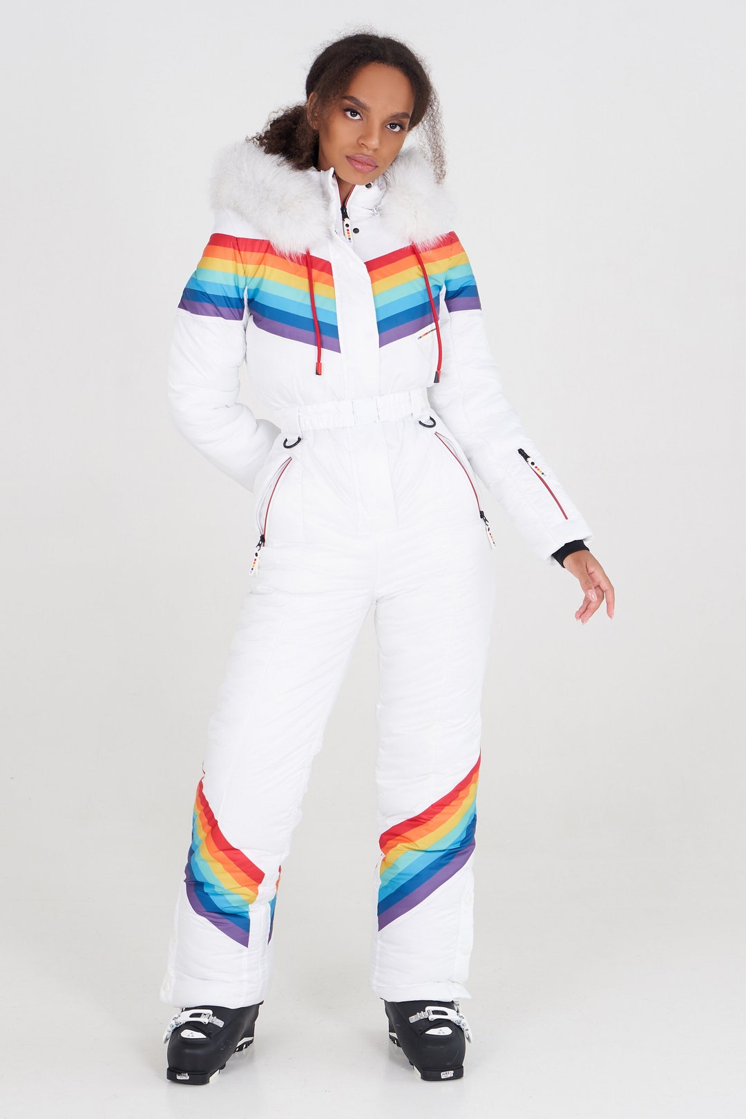 Womens Rainbow Snowsuit White Womens Ski Suit Warm Jumpsuit Women ...