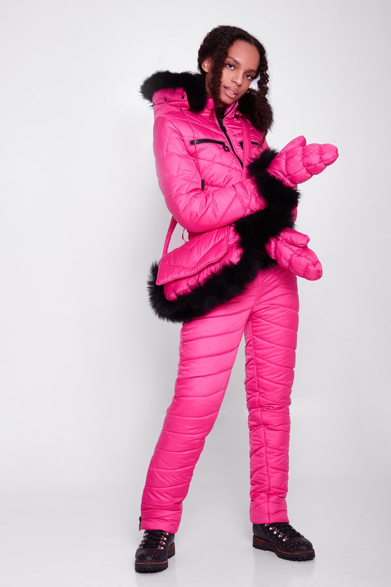 Pink ski suit Womens winter activewear Ski suit with bag and Etsy