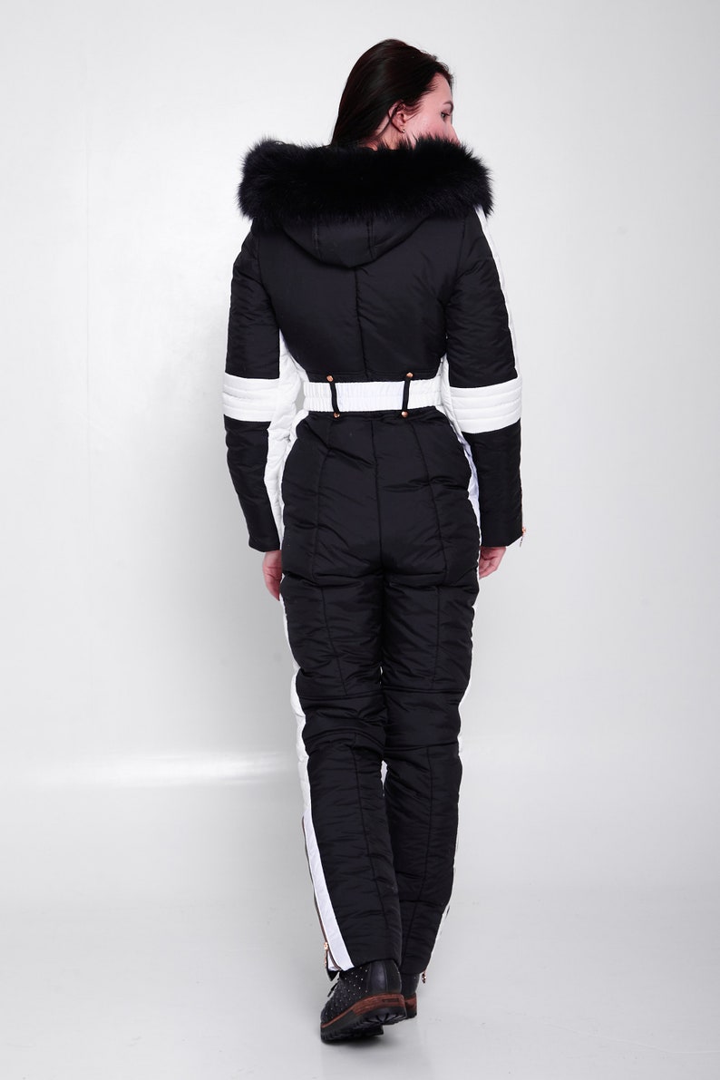 Black ski jumpsuit Warm womens monochrome snowsuit Winter Etsy
