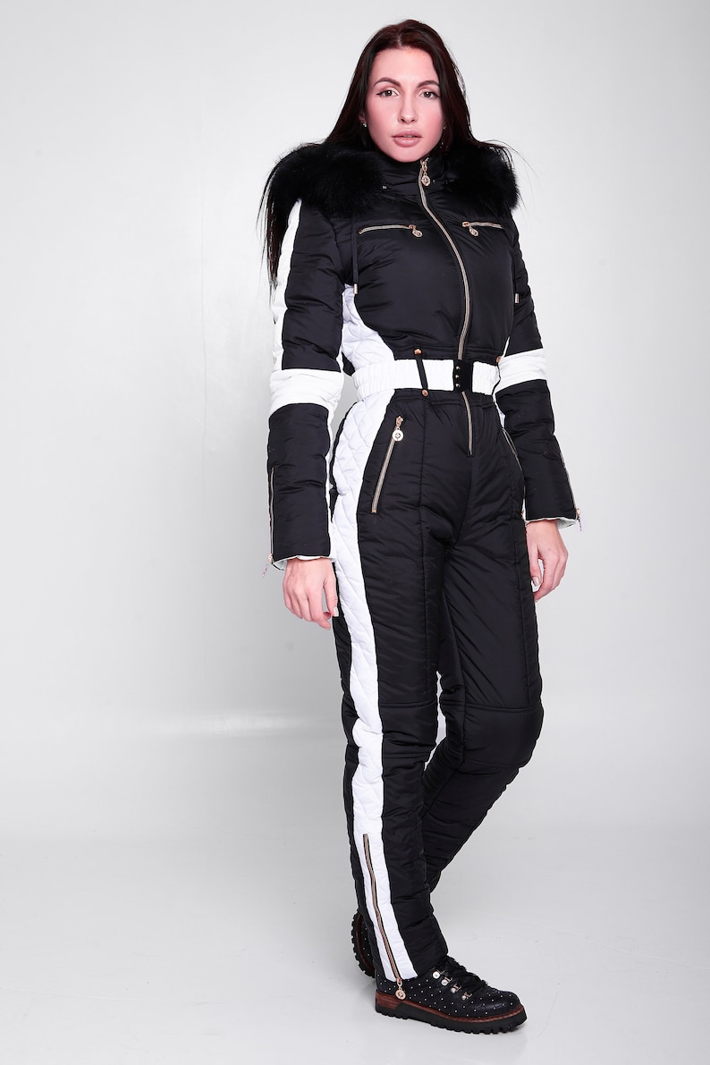 Womens Snowsuit White Womens Ski Suit Black Ski Suit Warm Etsy