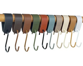 S-Hook Leather Coat Hook "Arc" 30 Colors Clothes Hook for Wardrobe Rails S-Hook Metal on Leather Loop Hook for Clothes Rail