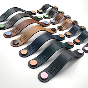 Modern leather handle series “Elder” furniture handles made to measure from regional genuine smooth leather / drawer pulls / handle chest of drawers / cabinet handles
