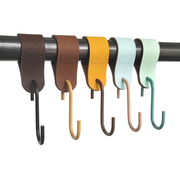 Coat hook series "Arc" pull-up industrial tubes S-hook for wardrobe / leather hook made of leather / clothes rail, kitchen hook, leather strap