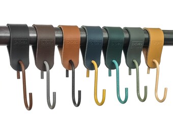 Garderobenhaken, S-Haken, Lederhaken für die Garderobe, Kleiderstange, Küchenhaken, Kleiderhaken, Echtleder, Garderobe, aus Deutschland