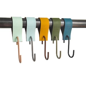 Coat hook series &quot;Arc&quot; pull-up leather industrial tubes leather S-hook for wardrobe / leather hook clothes rail, kitchen hook, leather strap