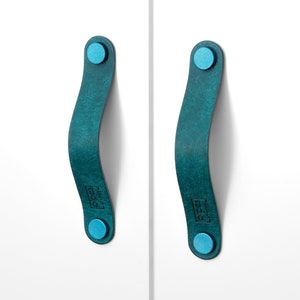 Furniture handle petrol colored made of leather handle premium series &quot;Pueblo&quot; leather handle vintage drawer handle custom-made Pax wardrobe cabinet handle