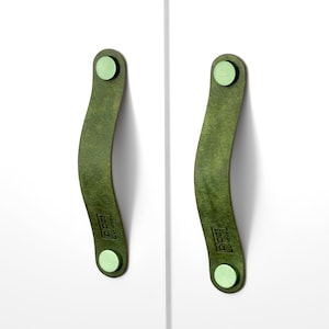 Furniture handle green drawer handle leather premium cabinet door handle kitchen cabinet series &quot;Pueblo&quot; vintage leather handle cabinet handle drawer handle