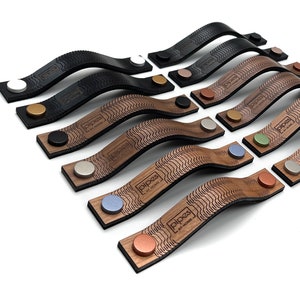 Exclusive wood & leather furniture handles - new product 2024 in a unique design and in many colors, dresser handles, wooden handles