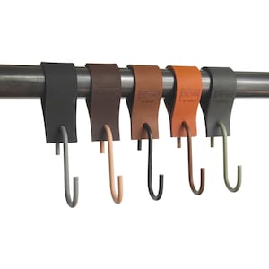Coat hook series &quot;Arc&quot; industrial pipes leather S-hook for wardrobe / leather hook / malleable cast iron clothes rail / kitchen hook / handmade