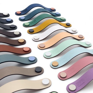 Furniture handle pastel colors series &quot;Arc&quot; made to measure handmade leather handle / drawer handle / cabinet handle with largest color selection