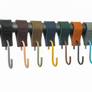 Leather S-hook for the wardrobe series &quot;Muskat&quot; kitchen hooks / plant hooks / wardrobe hooks, leather hooks, handmade German manufacturer