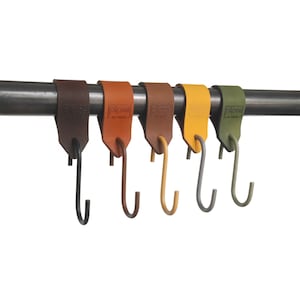 S-hooks made of pull-up leather series "Arc" for the wardrobe / flexible leather hooks coat rack / malleable cast iron clothes rod / coat hooks