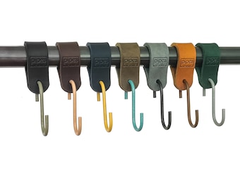 leather hooks from german tannery, coat rack hooks check, hooks wardrobe, black, green, vintage, industrial, s-hooks, coat rails, hall stand