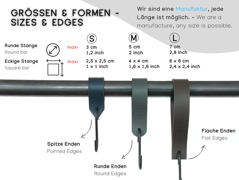 Garderobenhaken, S-Haken, Lederhaken für die Garderobe, Kleiderstange, Küchenhaken, Kleiderhaken, Echtleder, Garderobe, Smaragdgrün Bild 6