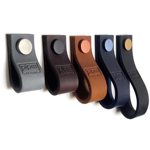 Leather pulls drawer handles in various colors, cabinet pulls, door handles, dresser handles,  black, gree, brown, blue, grey and more