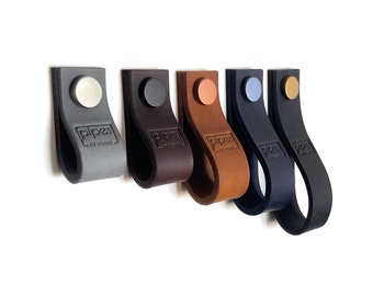 Leather pulls drawer handles in various colors, cabinet pulls, door handles, dresser handles,  black, gree, brown, blue, grey and more