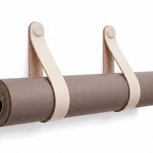 Leather Yoga Mat Holder “Arc” – Handmade Genuine Leather Wall Storage for Yoga & Pilates Mats – Set of 2 Straps
