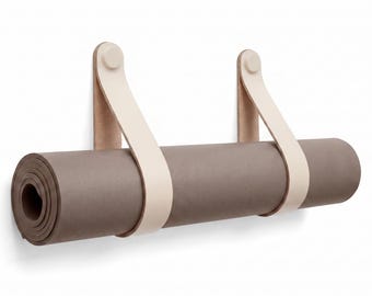 Leather Yoga Mat Holder “Arc” – Handmade Genuine Leather Wall Storage for Yoga & Pilates Mats – Set of 2 Straps