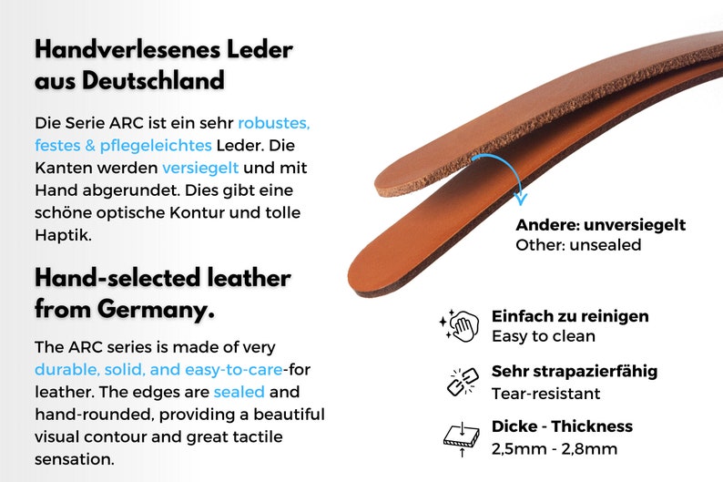 Leather handle series Arc made to measure, handmade furniture handle / German manufacturer / cabinet handles with the largest selection of colors / for all furniture image 6