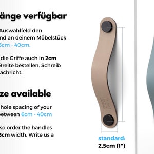 Poignée de meuble série Arc poignée en cuir fabriquée sur mesure en Allemagne / poignée d'armoire moderne 30 couleurs / poignées pour armoires de cuisine / qualité supérieure image 4