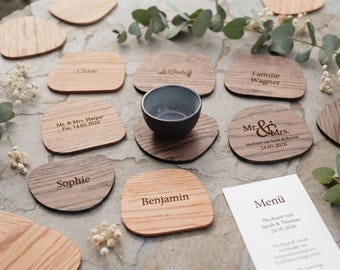 Personalized Wooden Wedding Coaster – Name Place Card & Wedding Favor for Guests
