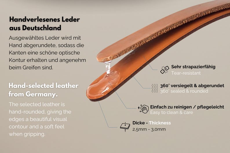 Leather furniture handle in ivory and cream colors, leather handle in beige tone, modern cabinet handles, handmade in Germany, highest quality image 7