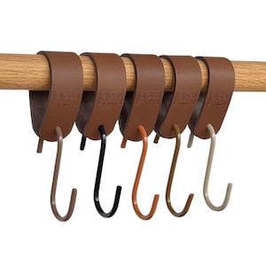 Leather S-hook / coat hook &quot;Arc&quot; / leather hook hanger coat rack hook square rod / coat hook flexible hook for coat rack