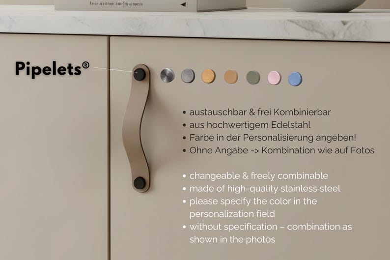 Leather furniture handle in ivory and cream colors, leather handle in beige tone, modern cabinet handles, handmade in Germany, highest quality image 6
