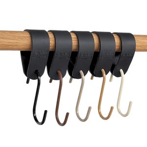 Black hooks for wardrobe S-hooks leather coat hooks &quot;Arc&quot; 30 colors coat hooks for wardrobe rods S - hooks metal leather loop