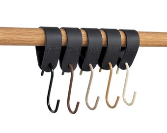 Bafiwu 10 ganci a S, colore nero, con passante in pelle, ganci per appendiabiti e finestre, da appendere, per cucina, armadio, bagno, camera da letto, soggiorno