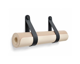 Leather Yoga Mat Holder “Arc” – Handmade Genuine Leather Wall Storage for Yoga & Pilates Mats – Set of 2 Straps