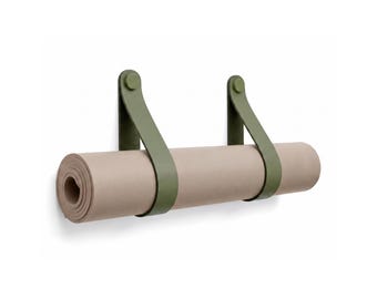 Leather Yoga Mat Holder “Arc” – Handmade Genuine Leather Wall Storage for Yoga & Pilates Mats – Set of 2 Straps