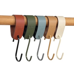 Leather S-Hook - Coat Hook Series &quot;Arc&quot; Leather Hook Hanger Coat Rail Hook Square Rod, Coat Hook Flexible Hook Coat Rack